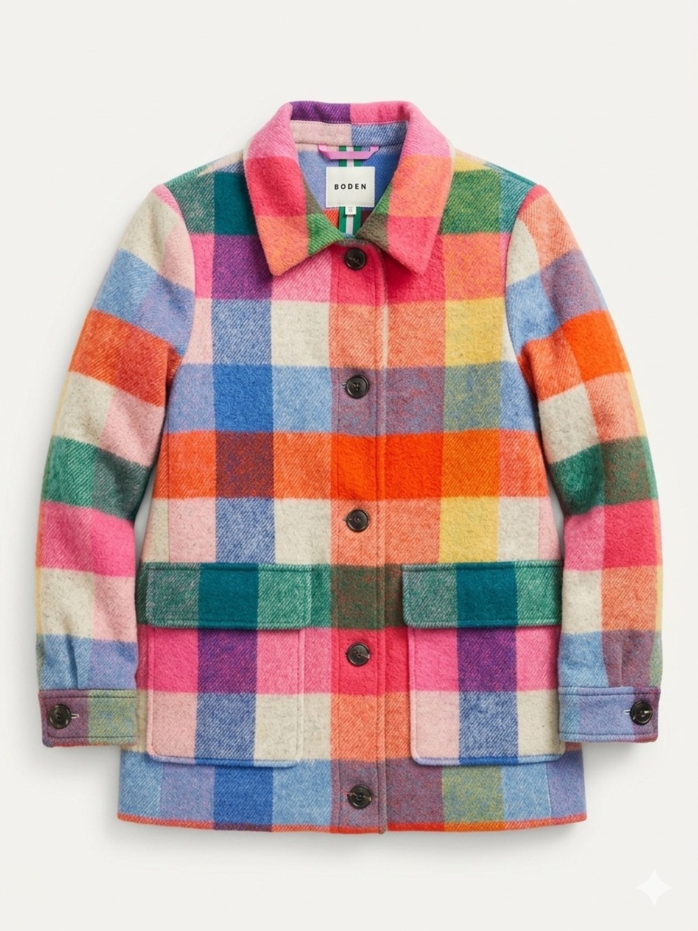 NWT Boden U0295 Wool Check Coat Plaid Rainbow Multi US 10 - Picture 2 of 8